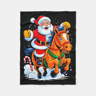 Santa Riding Horse Funny Equestrian Christmas Xmas Fleece Blanket