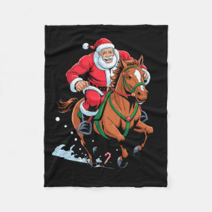 Santa Riding Horse Funny Equestrian Christmas Xmas Fleece Blanket