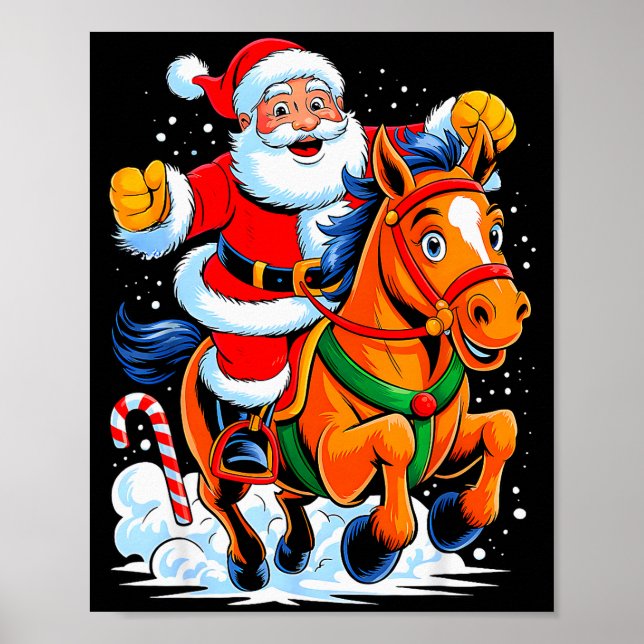 Santa Riding Horse Funny Equestrian Christmas Xmas Poster (Front)