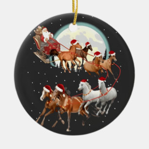 Santa Riding Horses Horse Sleigh Equestrian  Ceramic Ornament