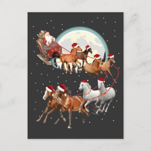Santa Riding Horses Horse Sleigh Equestrian Holiday Postcard