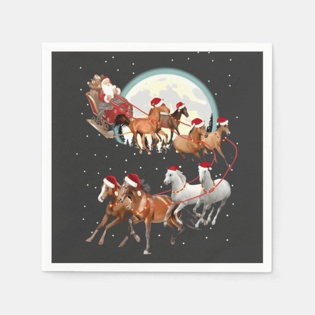 Santa Riding Horses Horse Sleigh Equestrian  Napkin (Front)