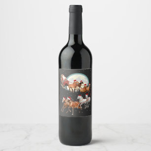 Santa Riding Horses Horse Sleigh Equestrian  Wine Label