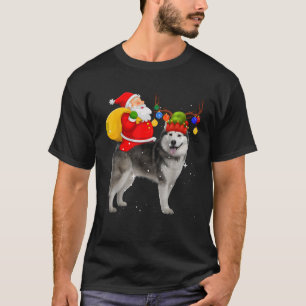 Santa Riding Husky Reindeer Christmas Dog Holiday  T-Shirt