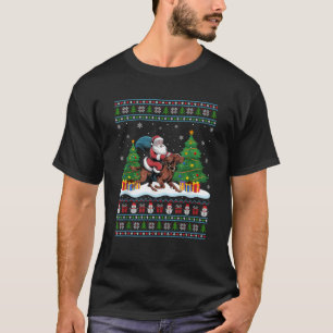 Santa Riding Irish Setter Dog Tree Lights Ugly Xma T-Shirt