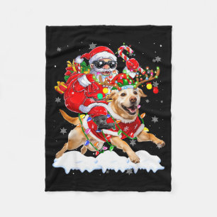 Santa Riding Labrador Retriever Christmas Lights D Fleece Blanket