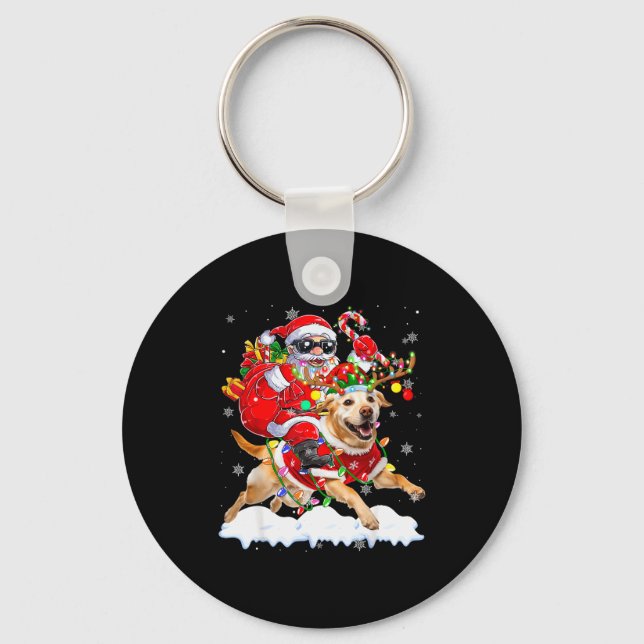 Santa Riding Labrador Retriever Christmas Lights D Key Ring (Front)