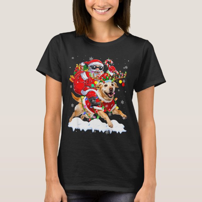 Santa Riding Labrador Retriever Christmas Lights D T-Shirt (Front)