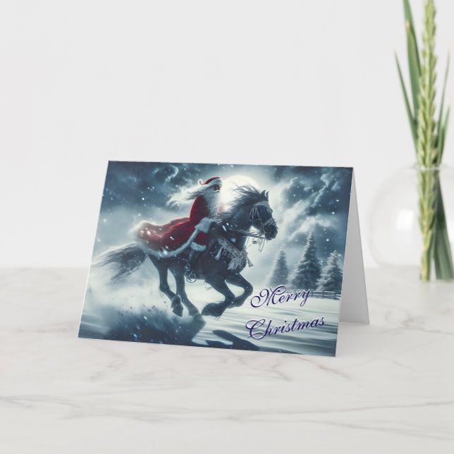 Santa Riding Like the Wind Christmas Card (Front)