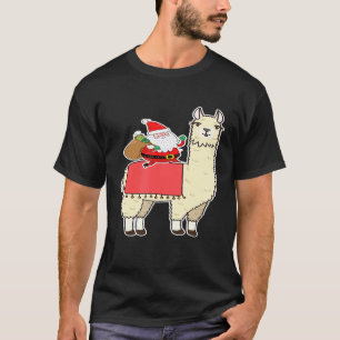 Santa Riding Llama Christmas Boys Men Xmas T-Shirt