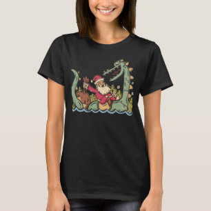 Santa Riding Loch Ness Monster Funny Christmas Boy T-Shirt