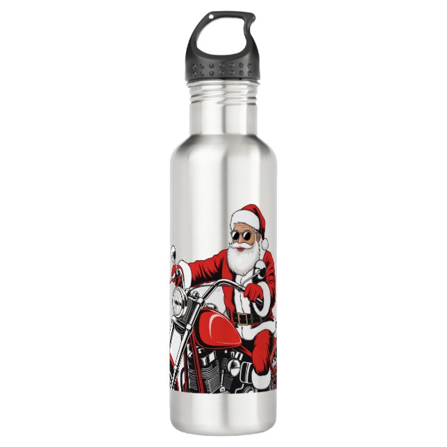 Santa Riding Motorcycle 710 Ml Water Bottle (Front)