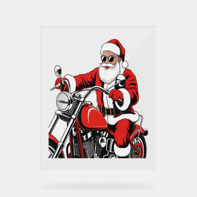 Santa Riding Motorcycle Acrylic Sign (Front)