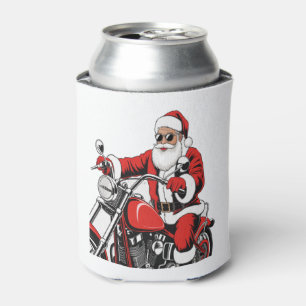 Santa Riding Motorcycle Can Cooler