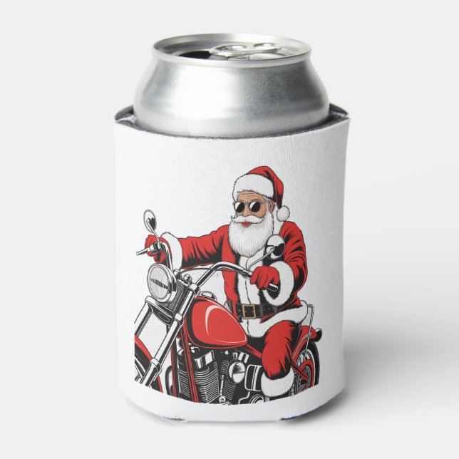 Santa Riding Motorcycle Can Cooler (Can Front)
