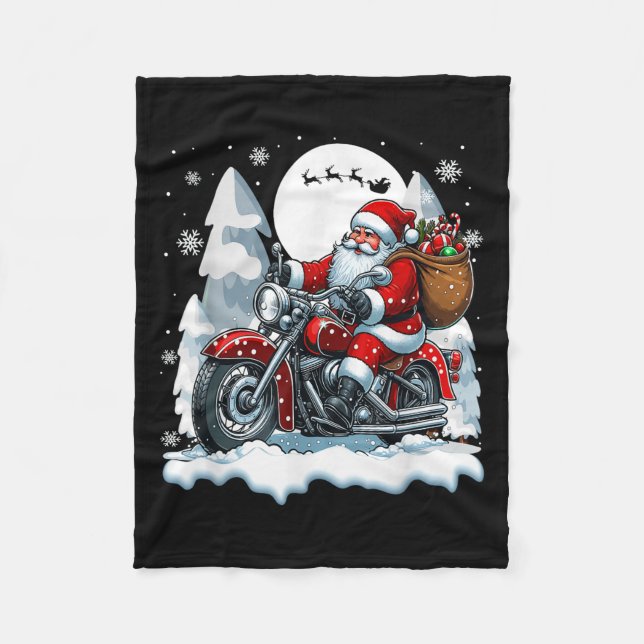 Santa Riding Motorcycle Christmas Boxes Colourful  Fleece Blanket (Front)