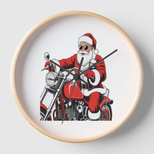 Santa Riding Motorcycle Clock