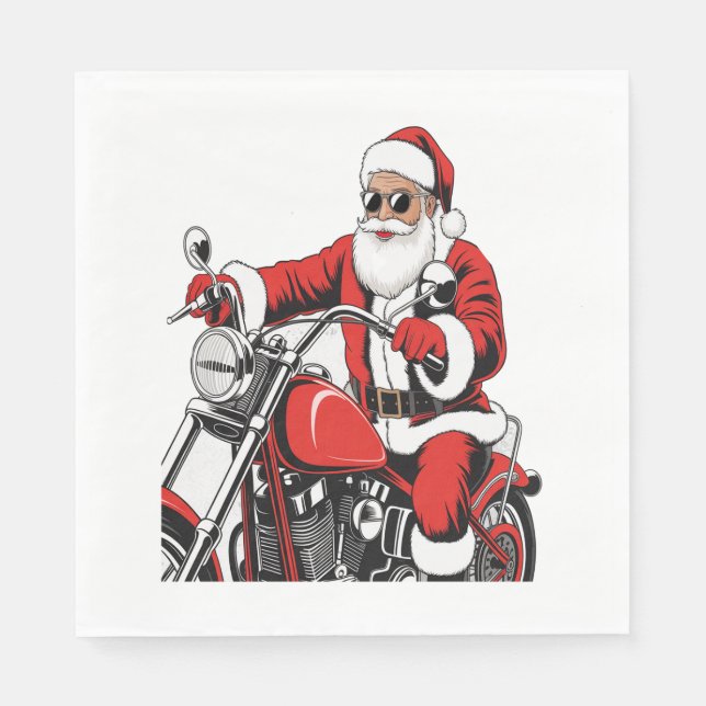 Santa Riding Motorcycle Napkin (Front)