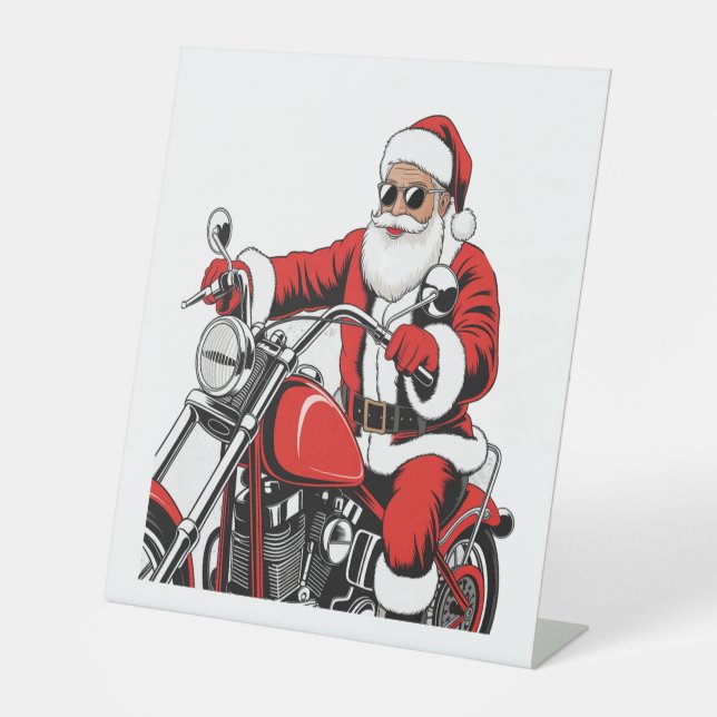 Santa Riding Motorcycle Pedestal Sign (Front)