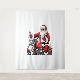 Santa Riding Motorcycle Tapestry