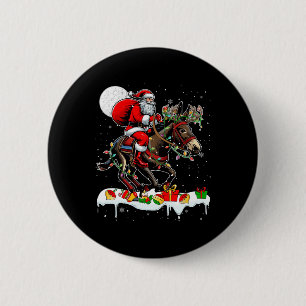 Santa Riding Mule Reindeer Xmas Farm Animal Lover 6 Cm Round Badge