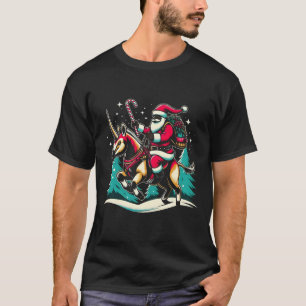 Santa Riding Okapi Christmas theme colours design T-Shirt