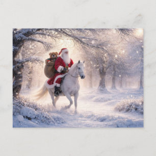 Santa Riding on a Beautiful White Horse Christmas Holiday Postcard