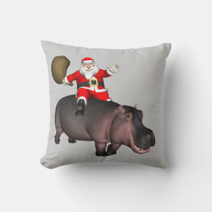 Santa Riding On Hippo Cushion