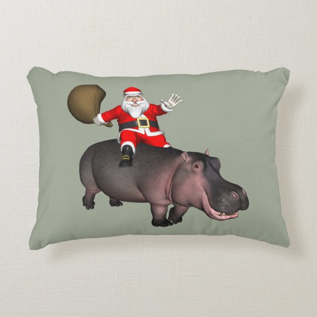 Santa Riding On Hippo Decorative Cushion (Front)