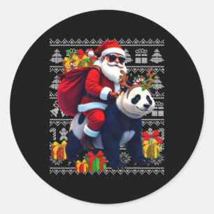 Santa Riding Panda Christmas Lights Ugly Christmas Classic Round Sticker
