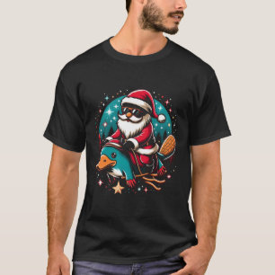 Santa Riding Platypus Christmas theme colours T-Shirt