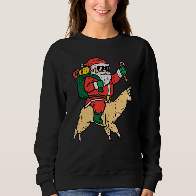 Santa Riding Poor Llama  Christmas Xmas Kids Men W Sweatshirt (Front)