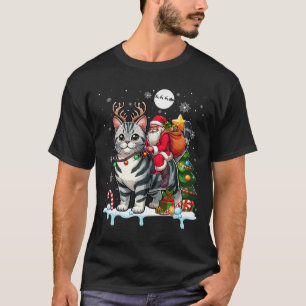 Santa Riding Reindeer American Shorthair Xmas Tree T-Shirt