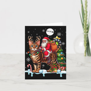 Santa Riding Reindeer Bengal Cat Xmas Tree Colorfu Card