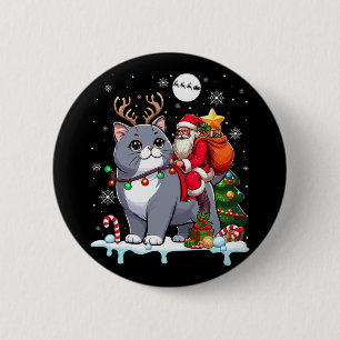 Santa Riding Reindeer British Shorthair Xmas Tree 6 Cm Round Badge