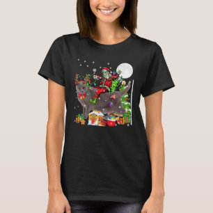 Santa Riding Reindeer Chartreux Cat Christmas Tree T-Shirt
