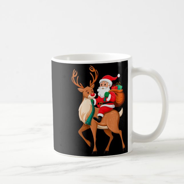 Santa Riding Reindeer Christmas Men Boys Kids Teen Coffee Mug (Right)