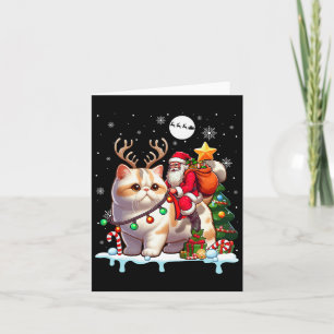 Santa Riding Reindeer Exotic Shorthair Xmas Tree C Card
