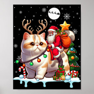 Santa Riding Reindeer Exotic Shorthair Xmas Tree C Poster