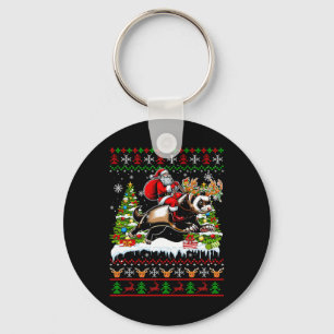 Santa Riding Reindeer Ferret Xmas Kids Family Swea Key Ring