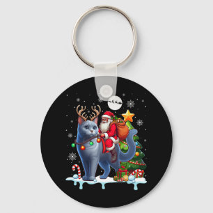Santa Riding Reindeer Russian Blue Xmas Tree Colou Key Ring