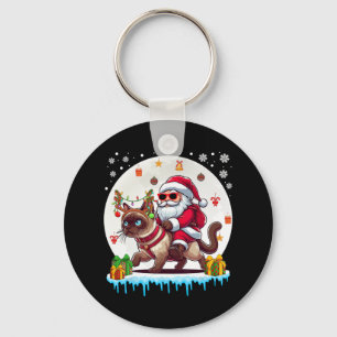 Santa Riding Reindeer Siamese Cat Christmas Owner Key Ring