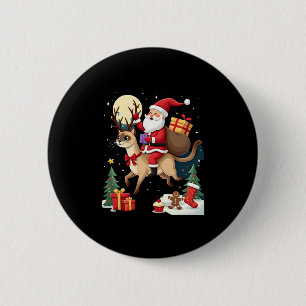 Santa Riding Reindeer Siamese Cat Christmas Tree L 6 Cm Round Badge