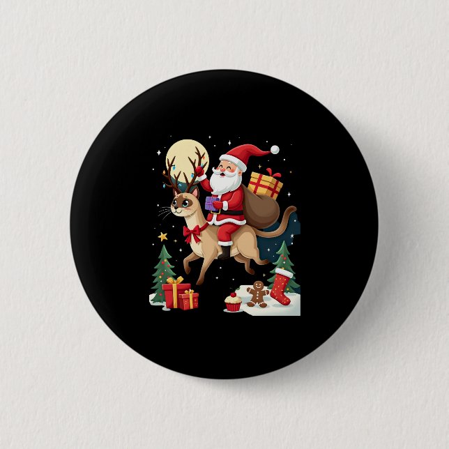 Santa Riding Reindeer Siamese Cat Christmas Tree L 6 Cm Round Badge (Front)