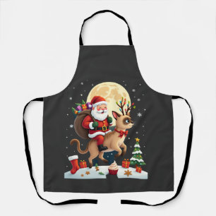 Santa Riding Reindeer Siamese Cat Christmas Tree L Apron