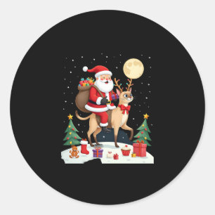 Santa Riding Reindeer Siamese Cat Christmas Tree L Classic Round Sticker