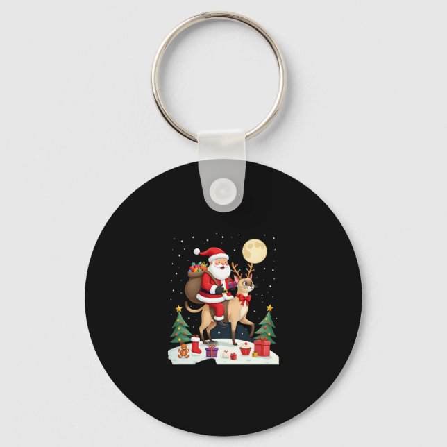 Santa Riding Reindeer Siamese Cat Christmas Tree L Key Ring (Front)