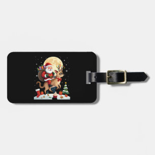Santa Riding Reindeer Siamese Cat Christmas Tree L Luggage Tag