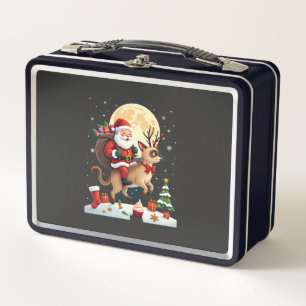 Santa Riding Reindeer Siamese Cat Christmas Tree L Metal Lunch Box