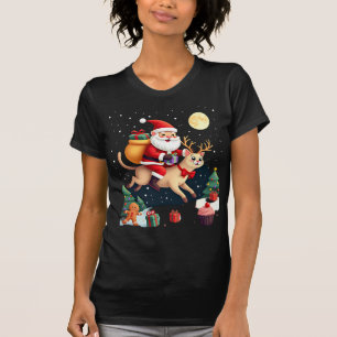 Santa Riding Reindeer Siamese Cat Christmas Tree L T-Shirt